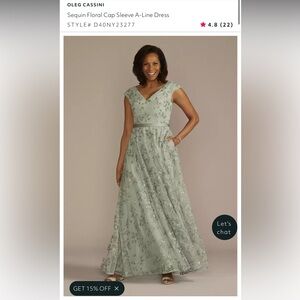 Sequin Floral Cap Sleeve A-Line Dress Size 20w Dusty Sage